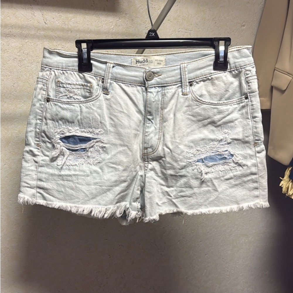 Mudd Women's Light Wash Ripped Jean Shorts